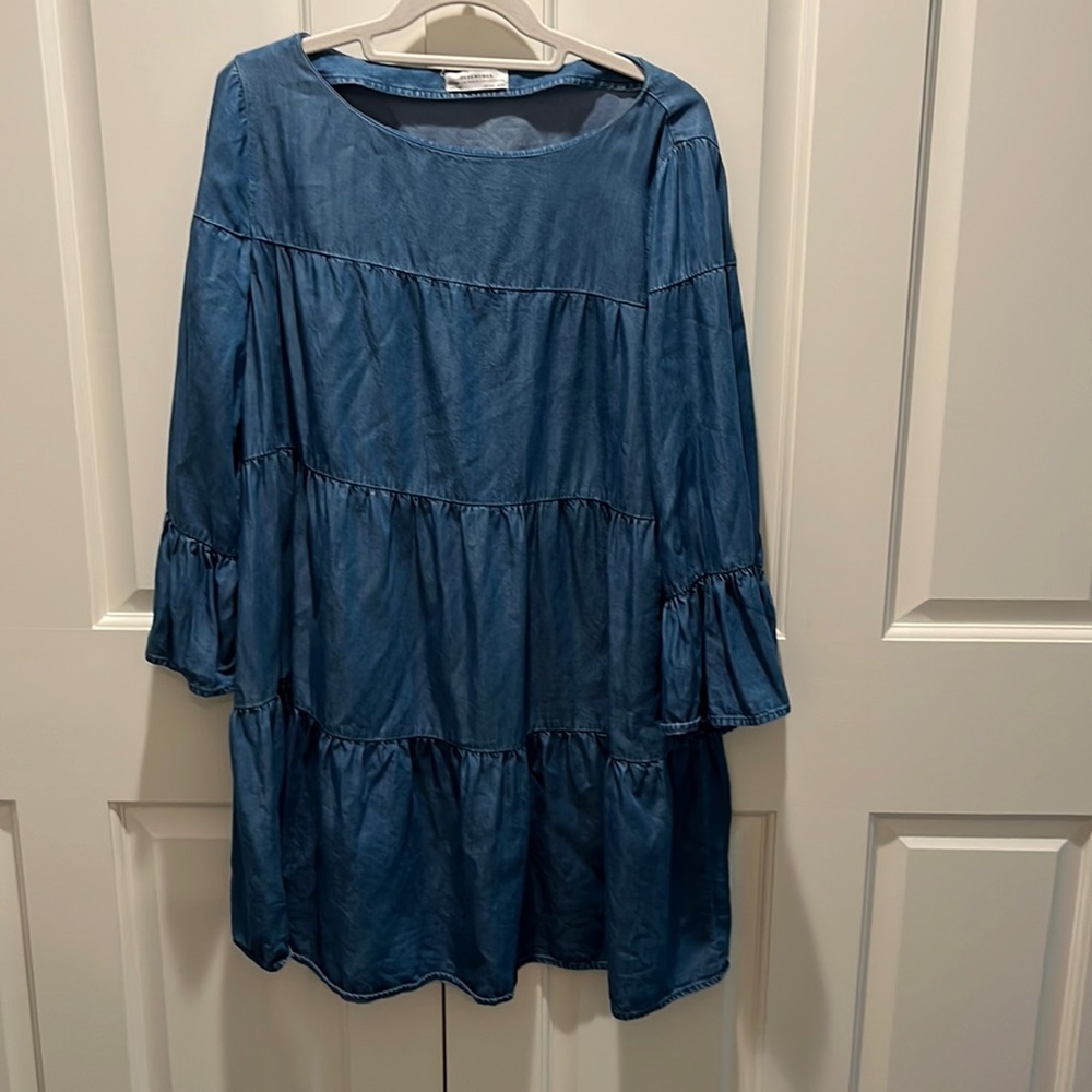 Zara lightweight denim tiered dress. Size Large. Sooo cute!